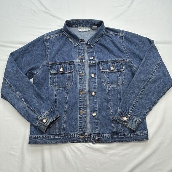 Classic Blues Collection Women's L Denim Jean Jacket Cotton Button Trucker - Picture 2 of 16